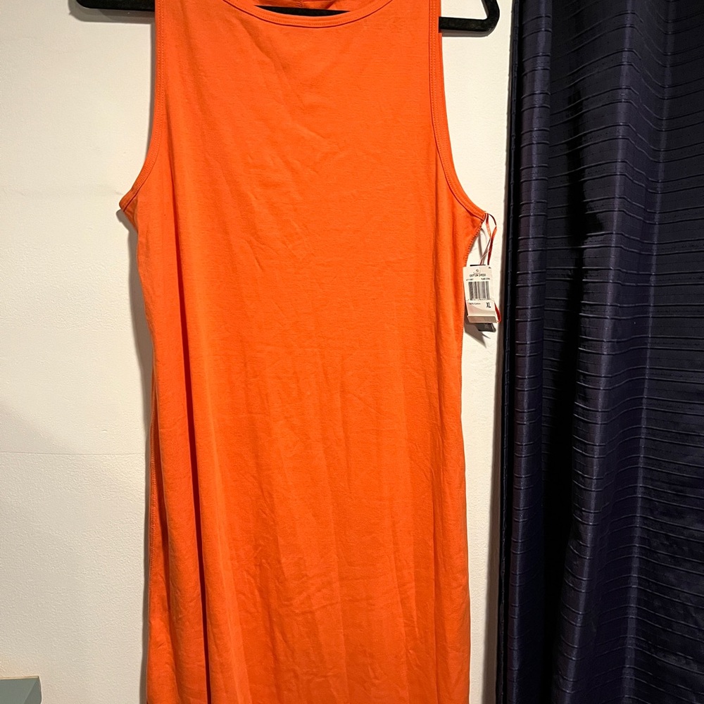 Chelsea & Theodore Bright Orange Midi Dress